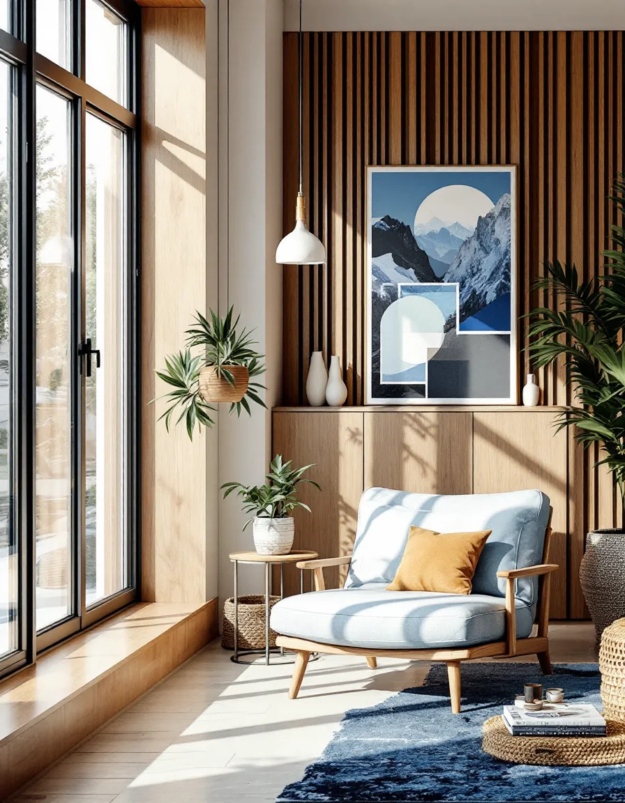 Detail of a photoreal interior rendering with soft daylight